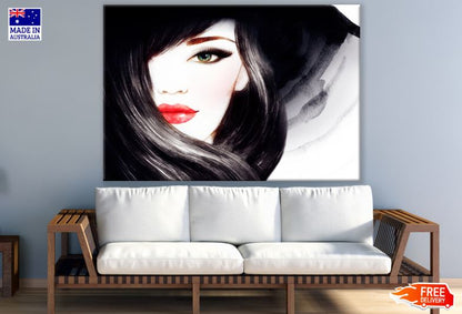 Girl Face B&W Watercolor Painting Print 100% Australian Made