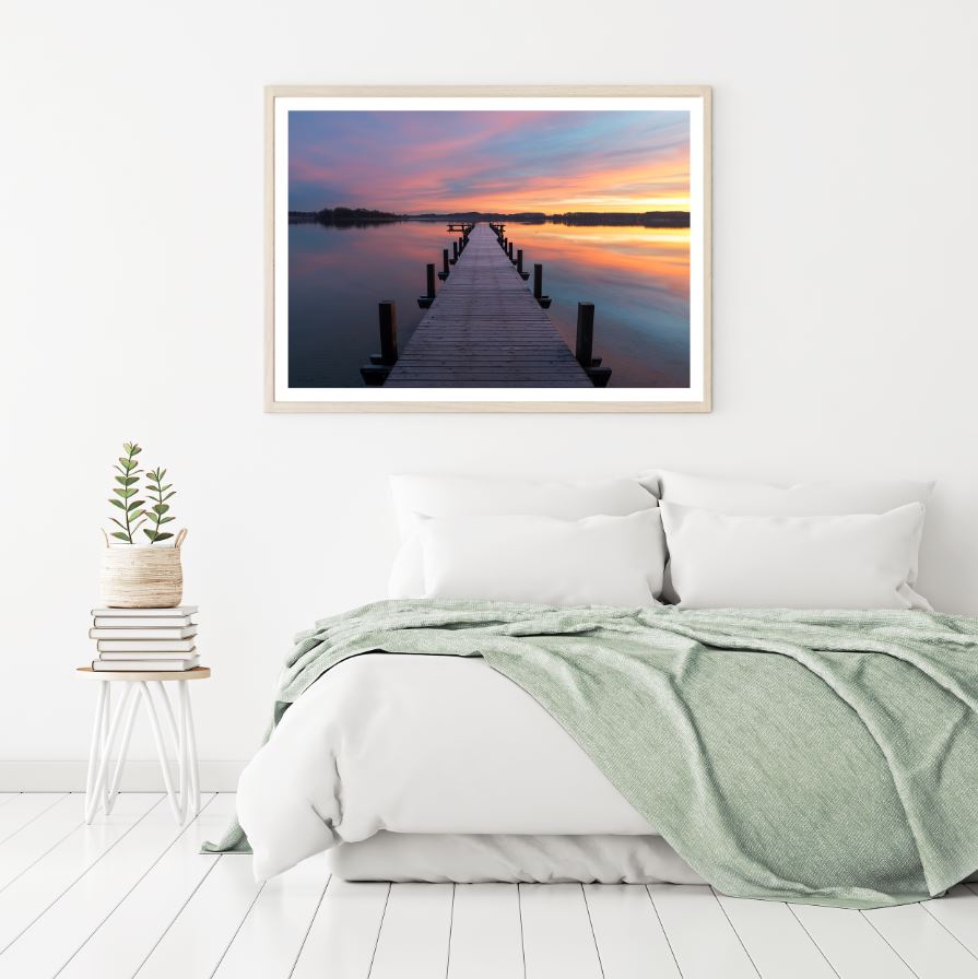 Wooden Pier Over Lake Sunset View Home Decor Premium Quality Poster Print Choose Your Sizes