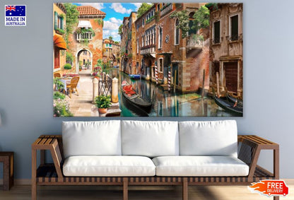 Canal , Gondolas & Buildings Digital Art Print 100% Australian Made