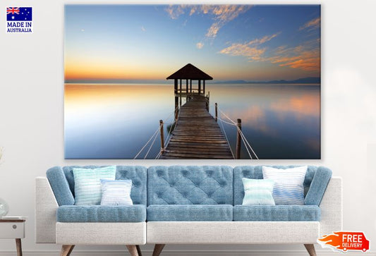 Hut on Pier Over Lake at Sunset Photograph Print 100% Australian Made