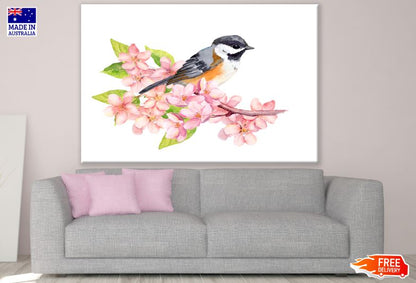 Bird on Flower Tree Branch Watercolor Painting Print 100% Australian Made