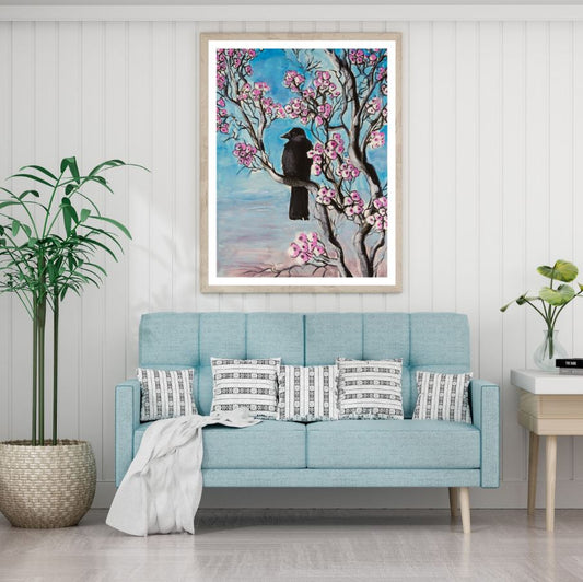 Crow on Flower Tree Watercolor Home Decor Premium Quality Poster Print Choose Your Sizes