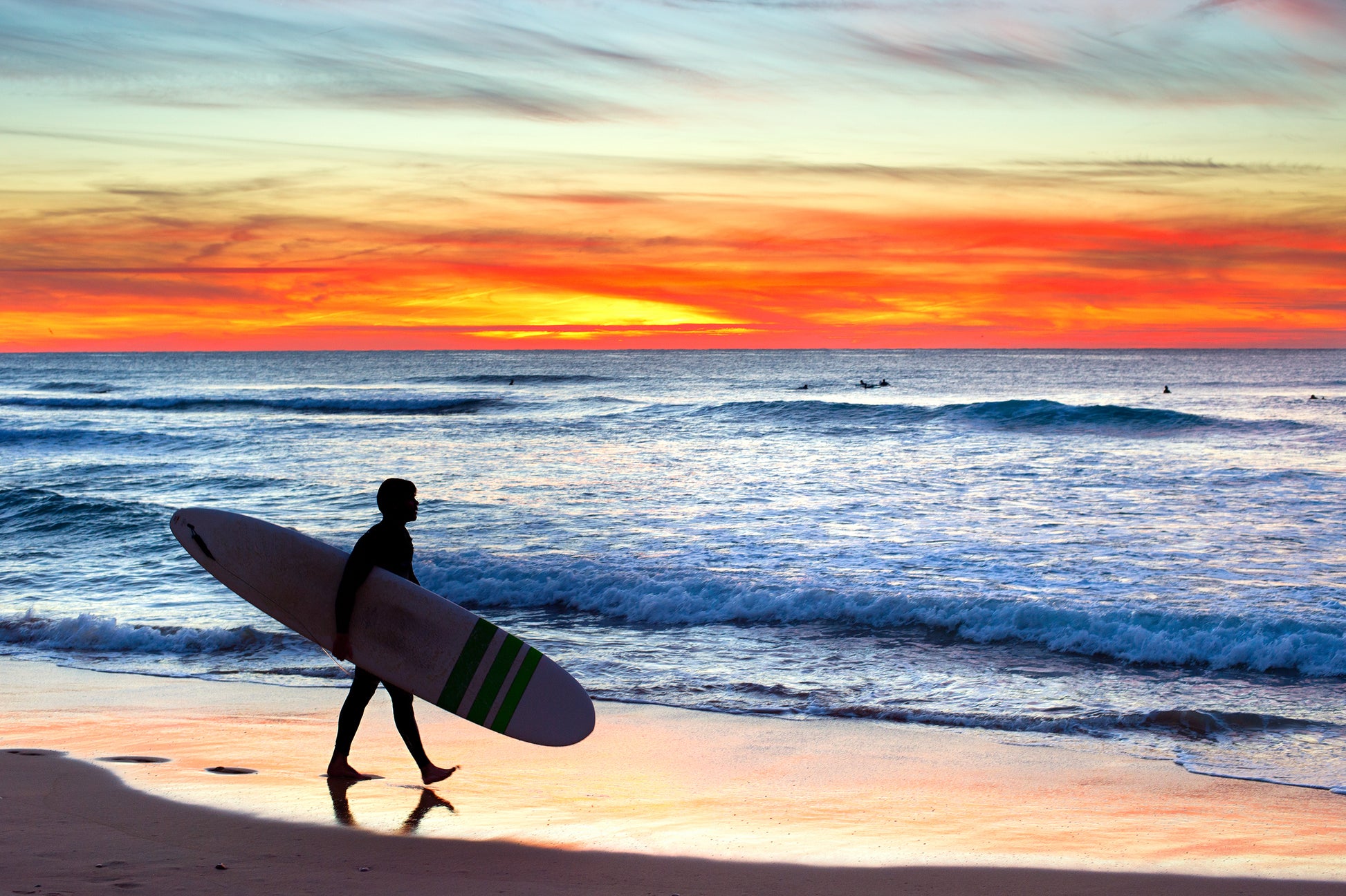 Surfer on Sea Shore at Sunset Home Decor Premium Quality Poster Print Choose Your Sizes