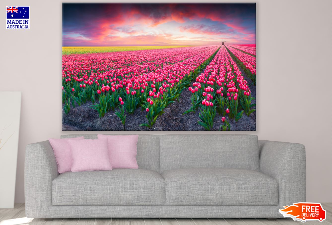Tulip Field Sunset View Photograph Print 100% Australian Made