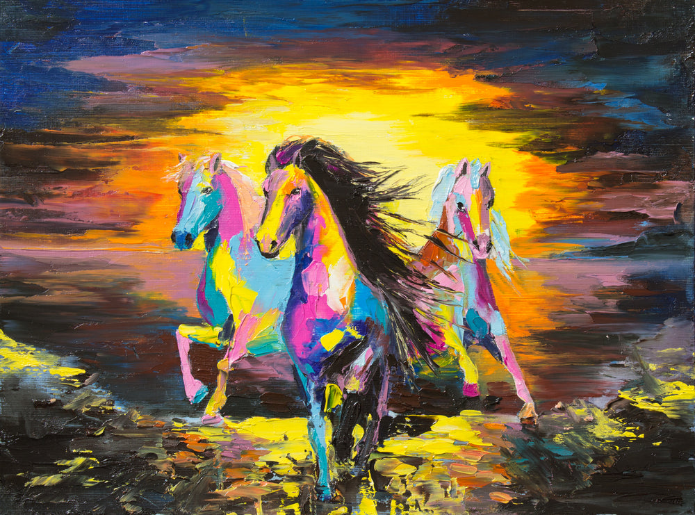 Colourful Horses Running Watercolour Painting Print 100% Australian Made