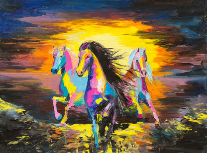 Colourful Horses Running Watercolour Painting Print 100% Australian Made