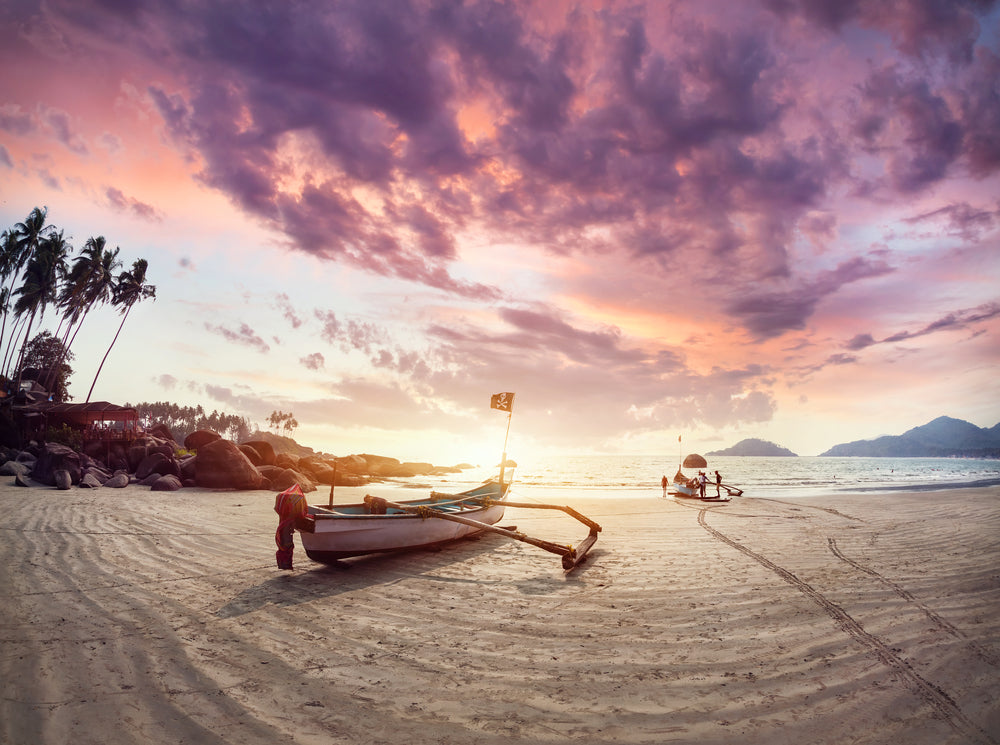 Stunning Sea View with Boats on Shore in Sunset Photograph Print 100% Australian Made