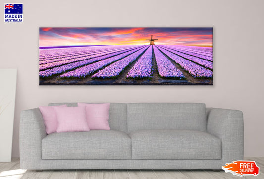 Panoramic Canvas Lavender Floral Field Photograph High Quality 100% Australian made wall Canvas Print ready to hang