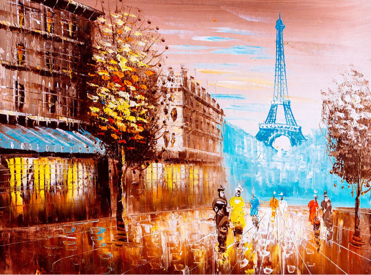 Eiffel Tower Street View Painting Home Decor Premium Quality Poster Print Choose Your Sizes