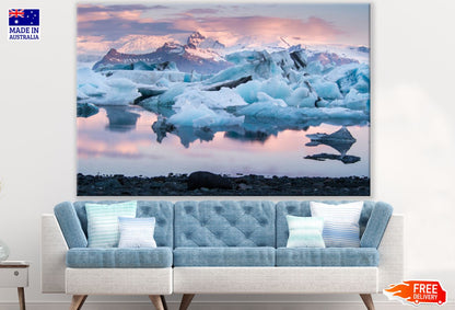 Snow Capped Mountains & Lake View Print 100% Australian Made