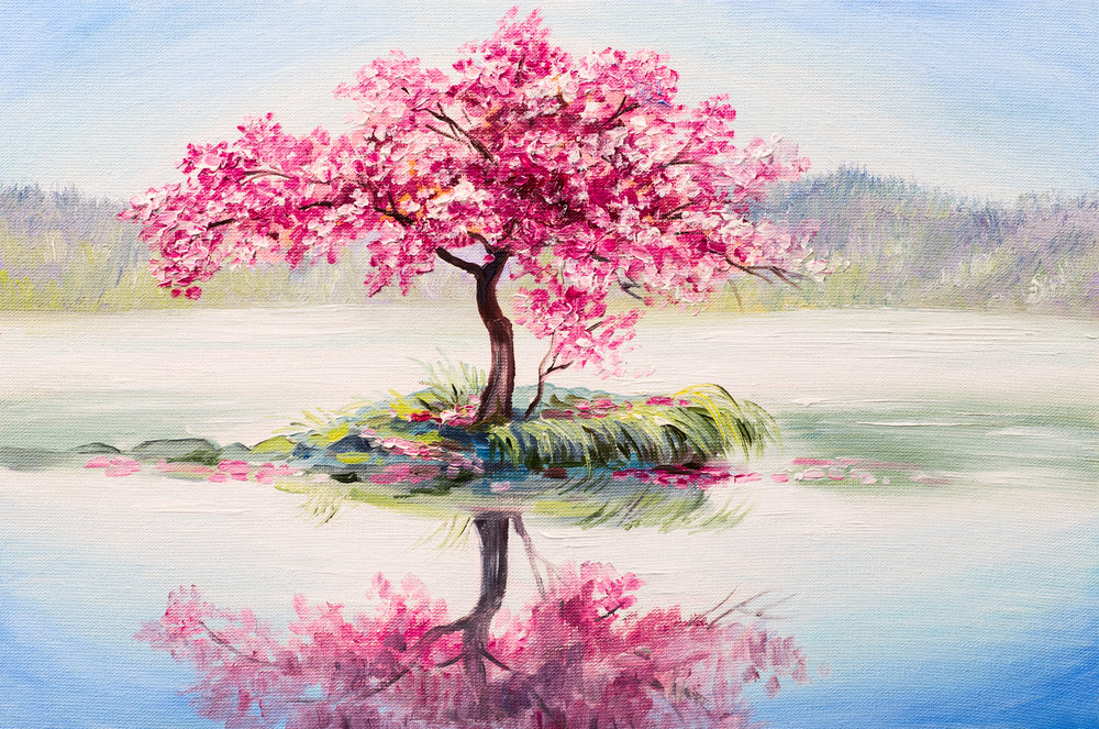 Blossom Tree in Lake Painting Home Decor Premium Quality Poster Print Choose Your Sizes