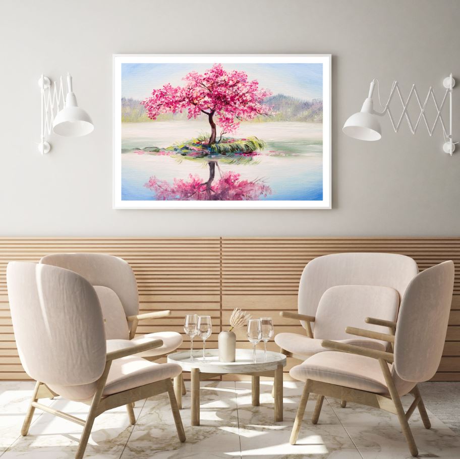 Blossom Tree in Lake Painting Home Decor Premium Quality Poster Print Choose Your Sizes