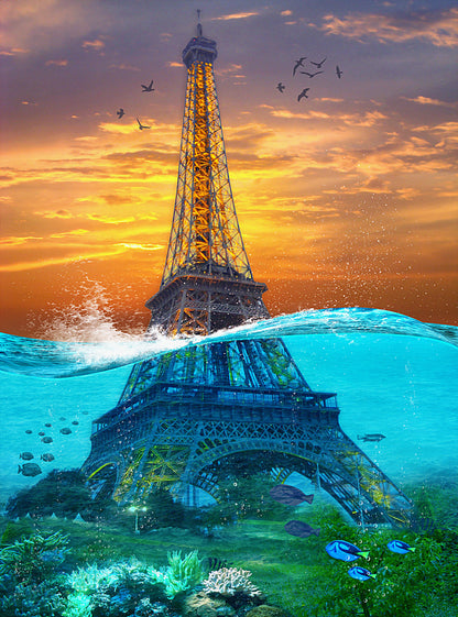 Eiffel Tower Under Sea View Home Decor Premium Quality Poster Print Choose Your Sizes