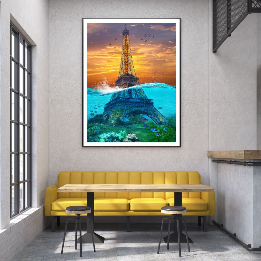 Eiffel Tower Under Sea View Home Decor Premium Quality Poster Print Choose Your Sizes