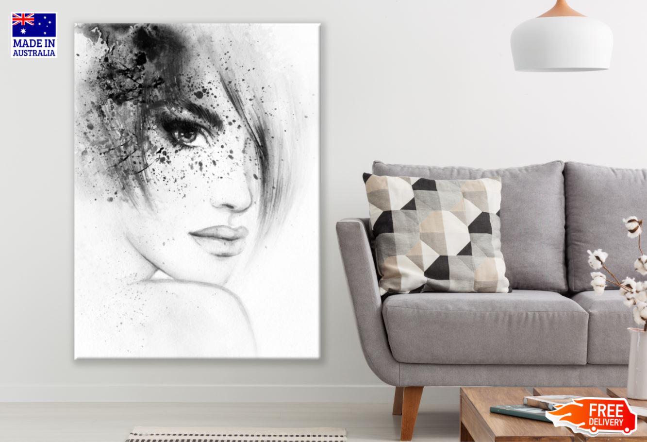 Woman Portrait B&W Watercolor Painting Print 100% Australian Made