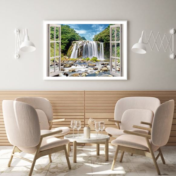 Waterfall Window View Photograph Home Decor Premium Quality Poster Print Choose Your Sizes