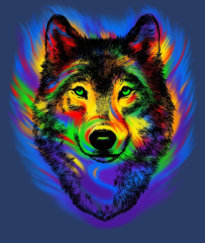 Colourful Abstract Wolf Face Portrait Painting Print 100% Australian Made