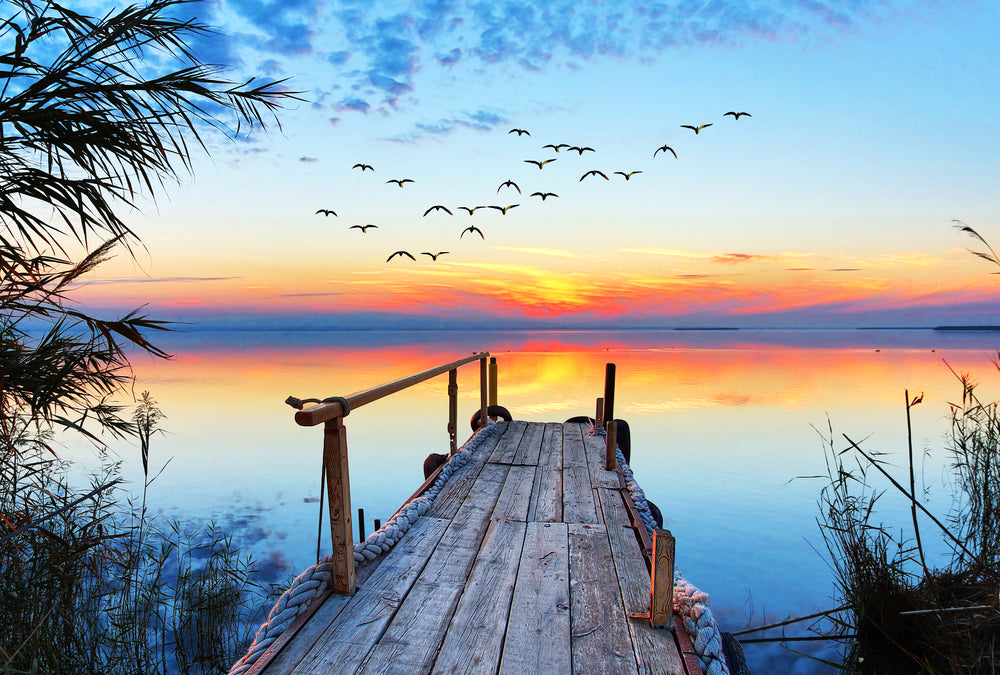 Wooden Pier Over Lake Sunset View Home Decor Premium Quality Poster Print Choose Your Sizes