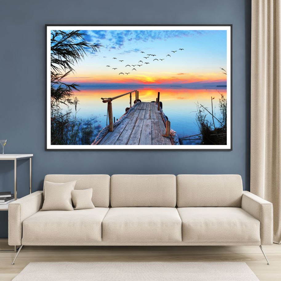 Wooden Pier Over Lake Sunset View Home Decor Premium Quality Poster Print Choose Your Sizes