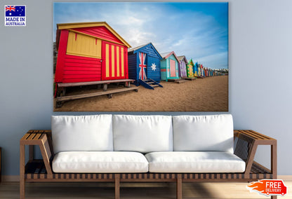 Colorful Beach Huts on Shore View Print 100% Australian Made