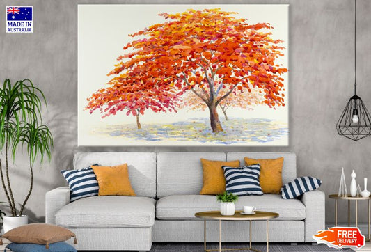 Orange Leaves Tree Watercolor Painting Print 100% Australian Made