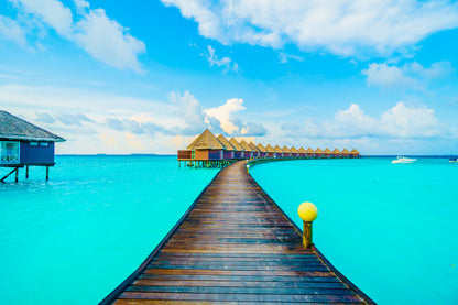 Beautiful Tropical Resort on Pier and Sea View Photograph Print 100% Australian Made