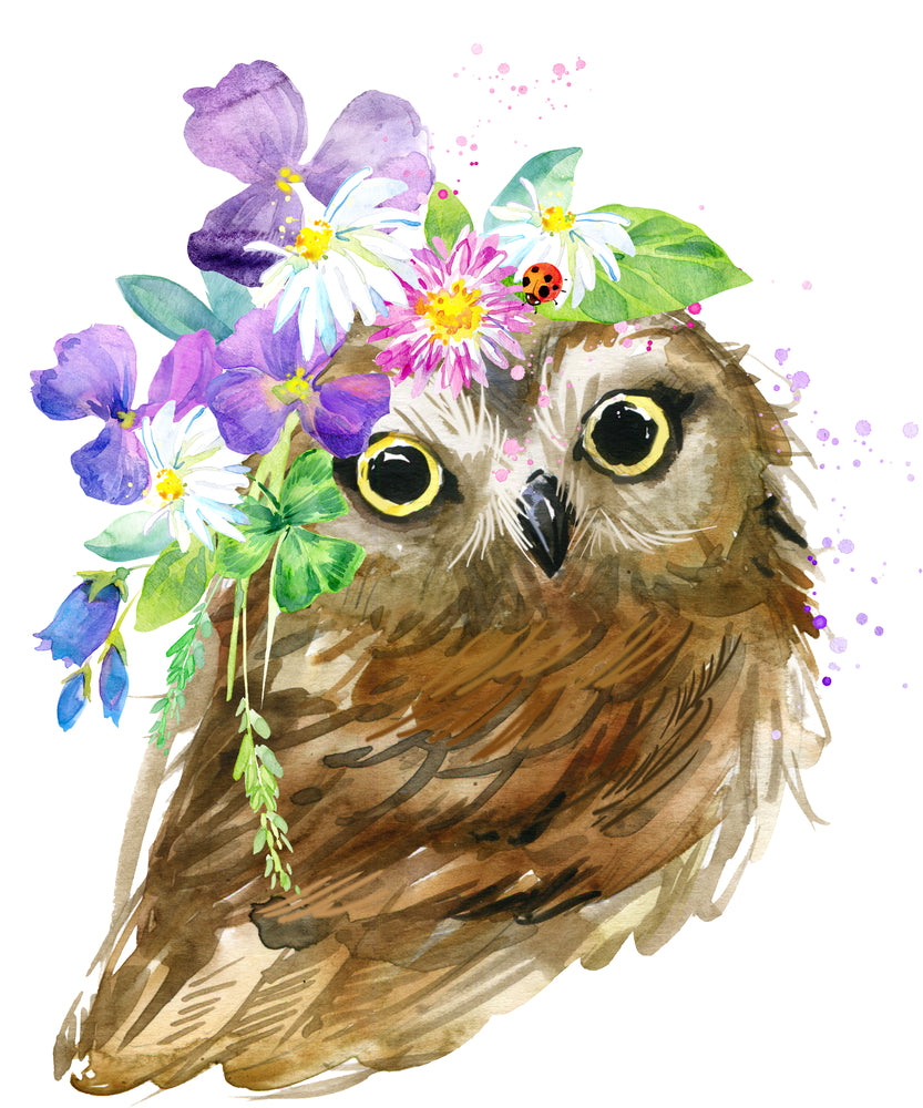 Owl with Floral Headdress Painting Print 100% Australian Made