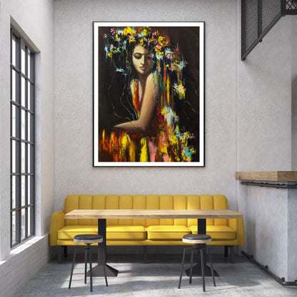 Girl with Floral Headdress Paint Home Decor Premium Quality Poster Print Choose Your Sizes