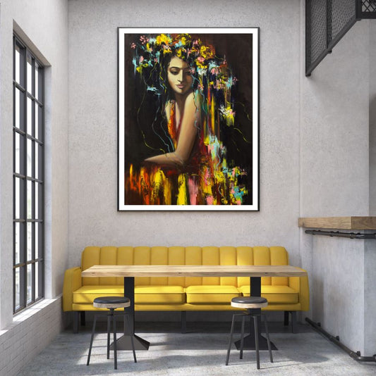 Girl with Floral Headdress Paint Home Decor Premium Quality Poster Print Choose Your Sizes