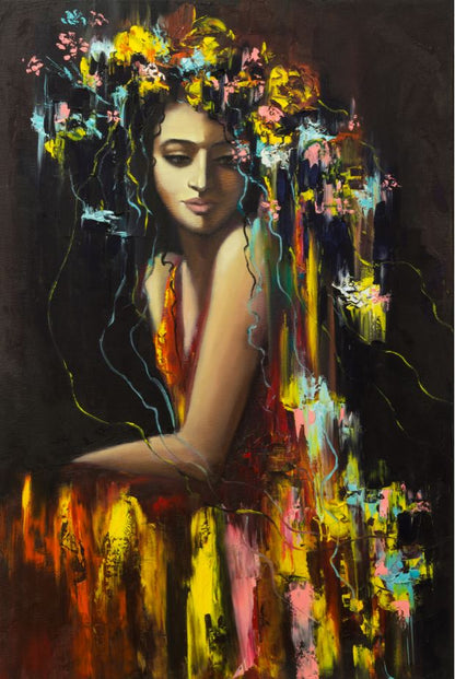 Girl with Floral Headdress Paint Home Decor Premium Quality Poster Print Choose Your Sizes