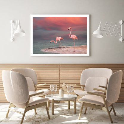 Flamingo Birds near River Scenery Photograph Home Decor Premium Quality Poster Print Choose Your Sizes