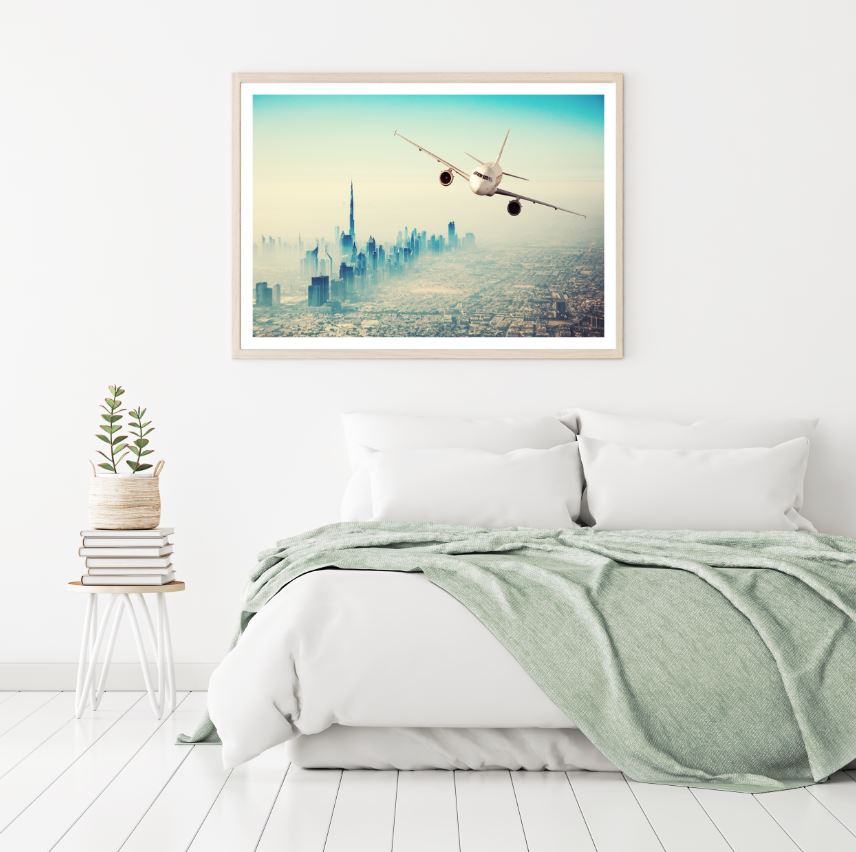 Plane Flying Over City Photograph Home Decor Premium Quality Poster Print Choose Your Sizes