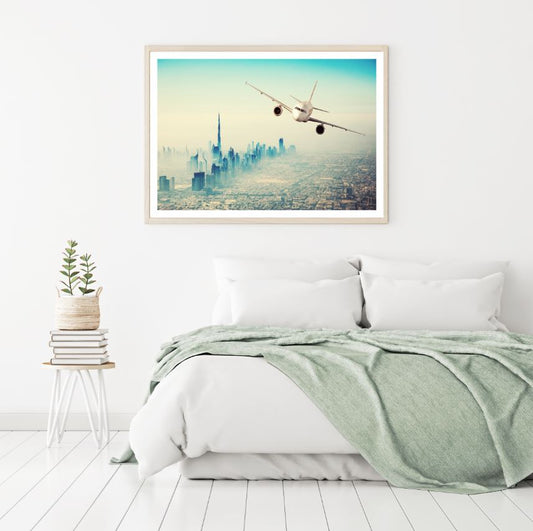 Plane Flying Over City Photograph Home Decor Premium Quality Poster Print Choose Your Sizes