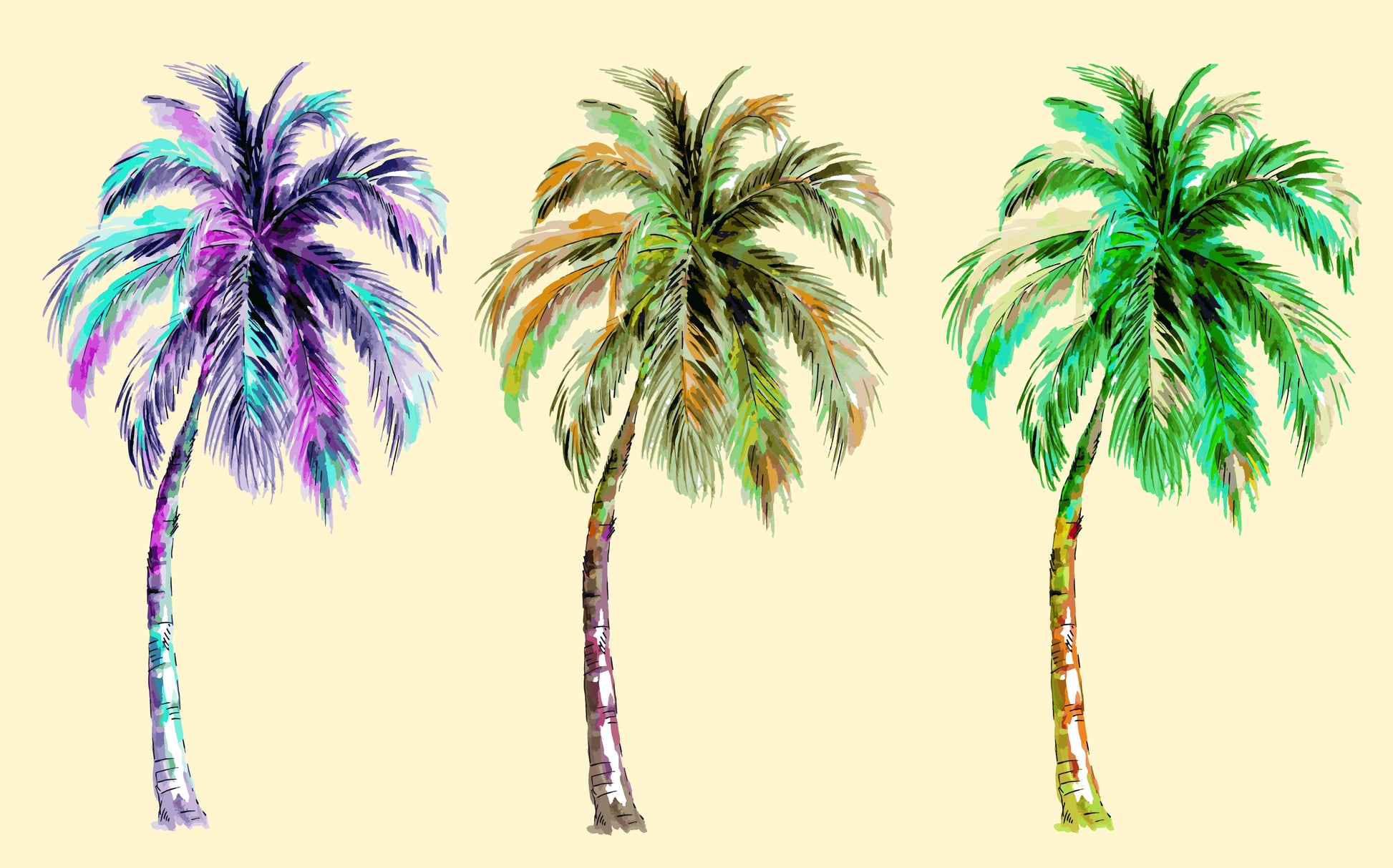 Tropical Colourful Palm Trees Painting Print 100% Australian Made