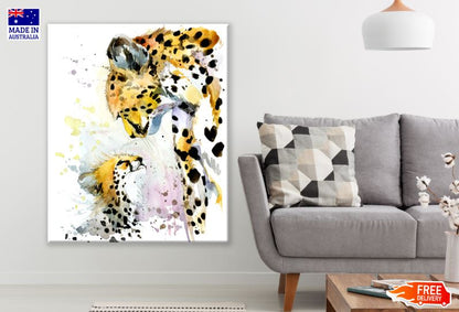 Cheetah & Baby Watercolor Painting Print 100% Australian Made