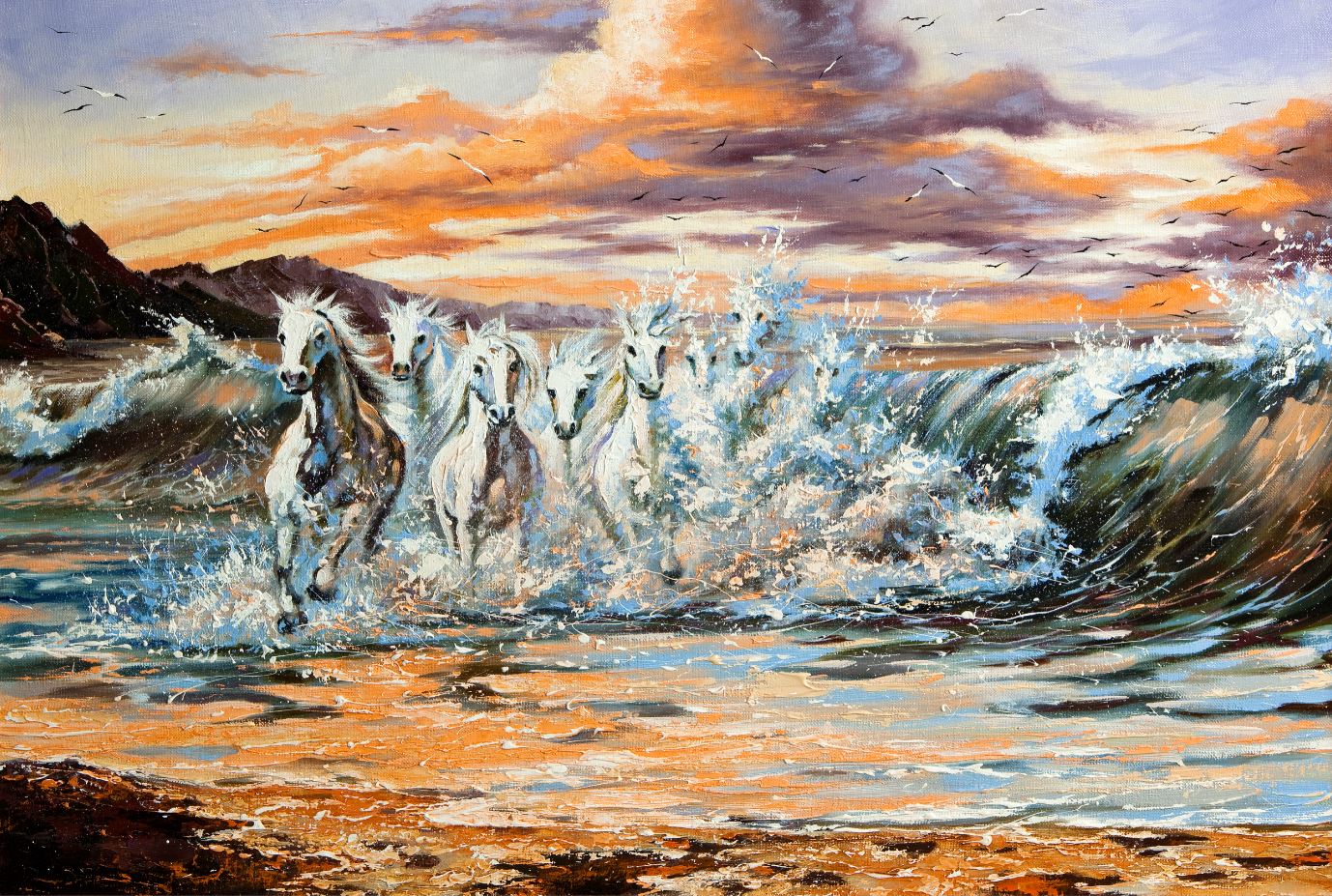 Horses Running on Sea Painting Home Decor Premium Quality Poster Print Choose Your Sizes