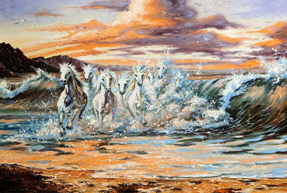 Horses Running on Sea Painting Home Decor Premium Quality Poster Print Choose Your Sizes