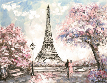 Eiffel Tower Paris & Flower Trees Painting Print 100% Australian Made