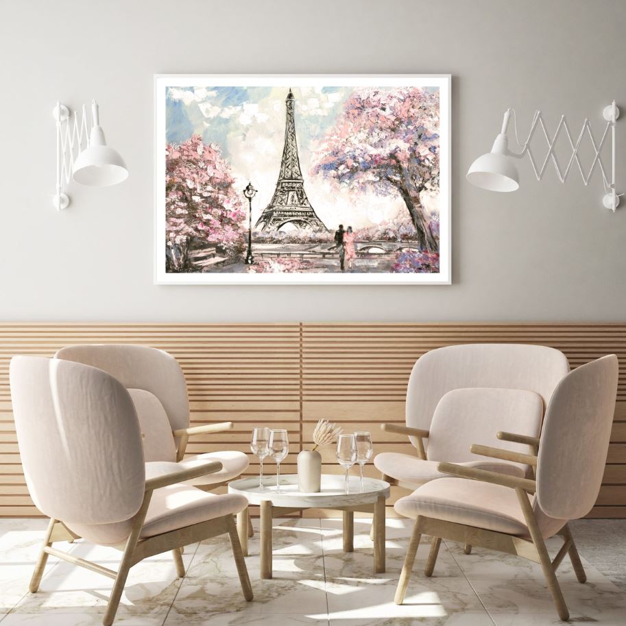 Eiffel Tower & Couple Painting Home Decor Premium Quality Poster Print Choose Your Sizes