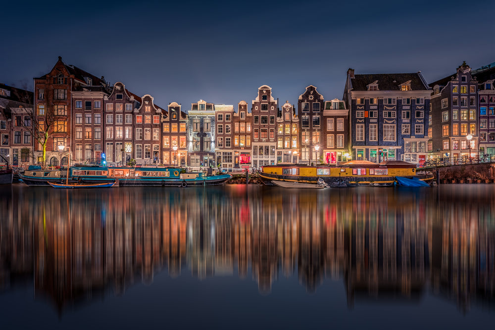 Houses Reflection on Lake Scenery Home Decor Premium Quality Poster Print Choose Your Sizes