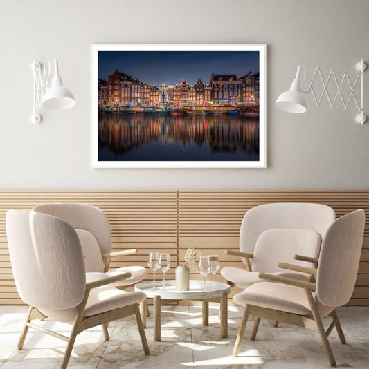 Houses Reflection on Lake Scenery Home Decor Premium Quality Poster Print Choose Your Sizes