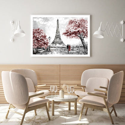 Eiffel Tower & Couple Painting Home Decor Premium Quality Poster Print Choose Your Sizes