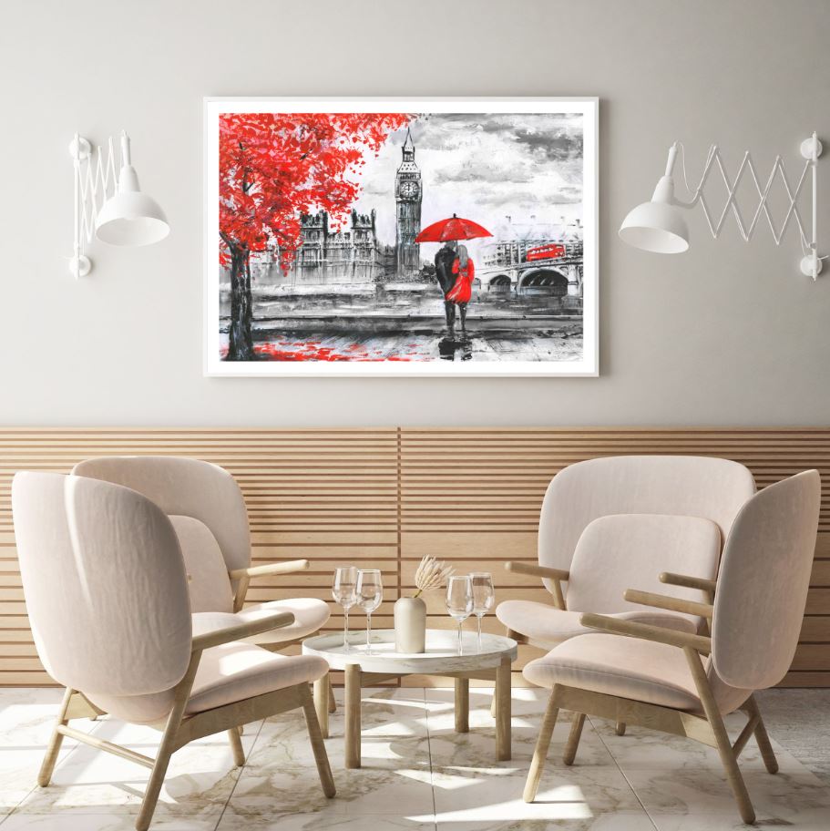 Big Ben Tower & Couple Painting Home Decor Premium Quality Poster Print Choose Your Sizes
