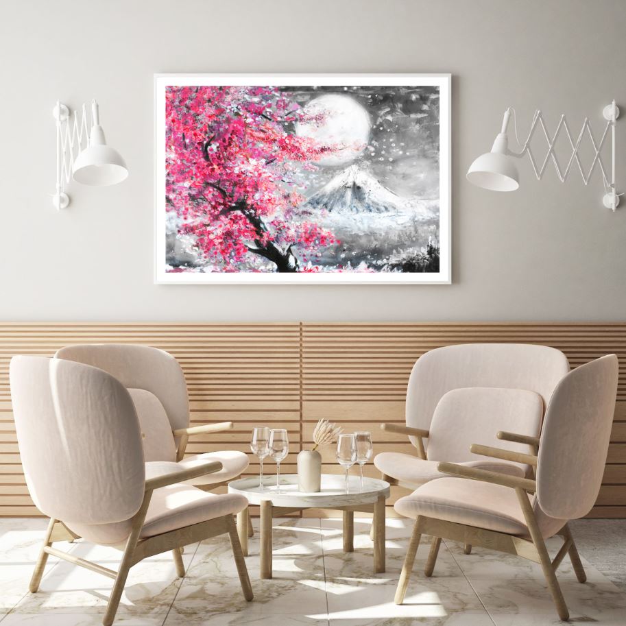 Mountain & Flower Tree Painting Home Decor Premium Quality Poster Print Choose Your Sizes