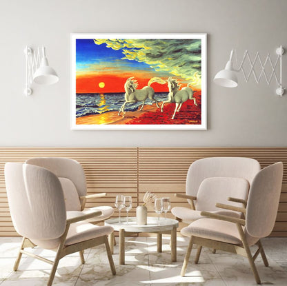Horses Running on Sea Painting Home Decor Premium Quality Poster Print Choose Your Sizes
