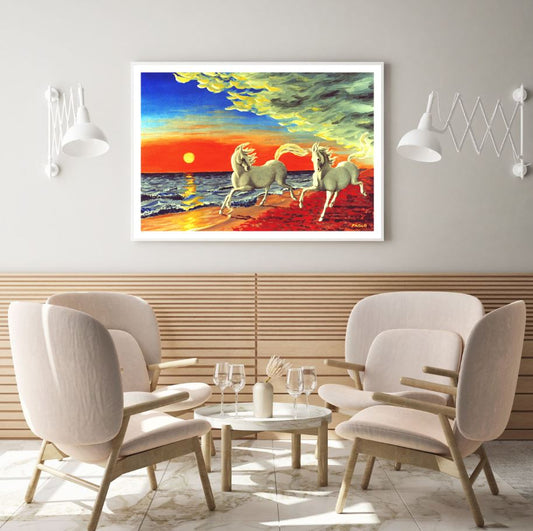 Horses Running on Sea Painting Home Decor Premium Quality Poster Print Choose Your Sizes