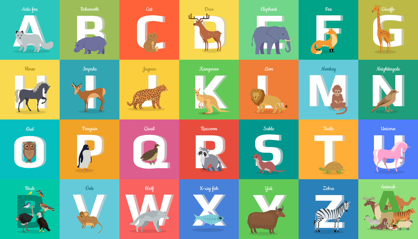 Alphabet with Animals Nursery & Kids Art Print 100% Australian Made