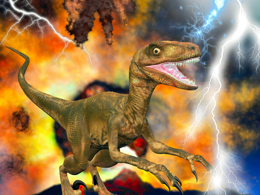 Dinosaur in Colourful Lightning Background Painting Print 100% Australian Made