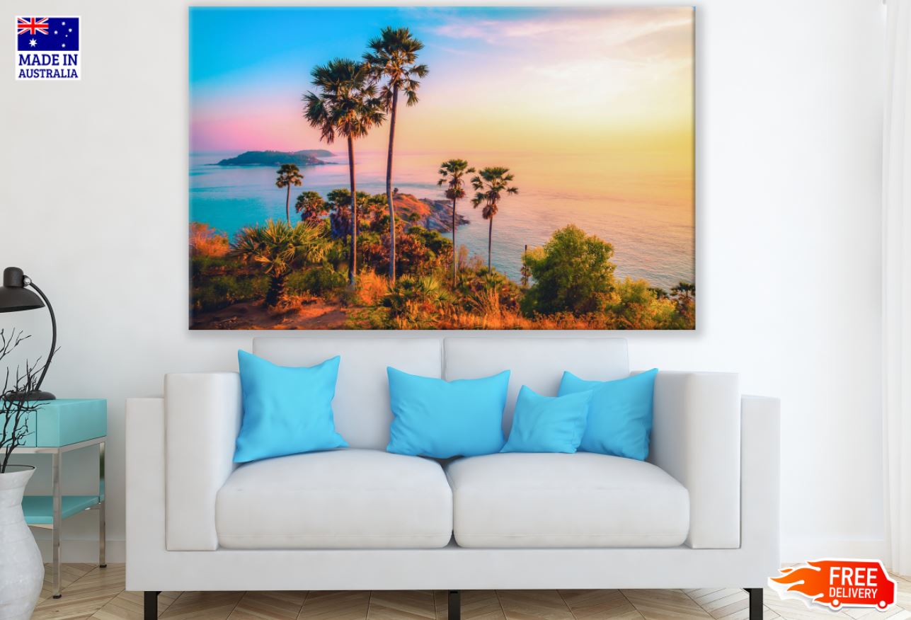 Palm Trees & Sea Sunset Scenery Print 100% Australian Made