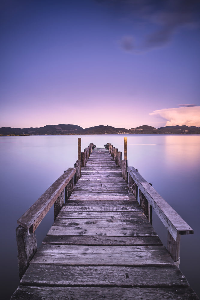 Wooden Pier Over River Sunset Print 100% Australian Made